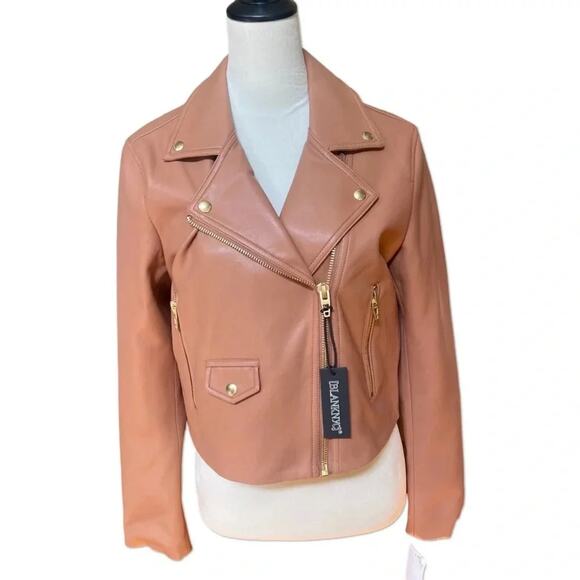 Blank NYC Moto Vegan Faux Leather Biker Motorcycle Jacket Camel Tan Size Medium - Picture 4 of 12